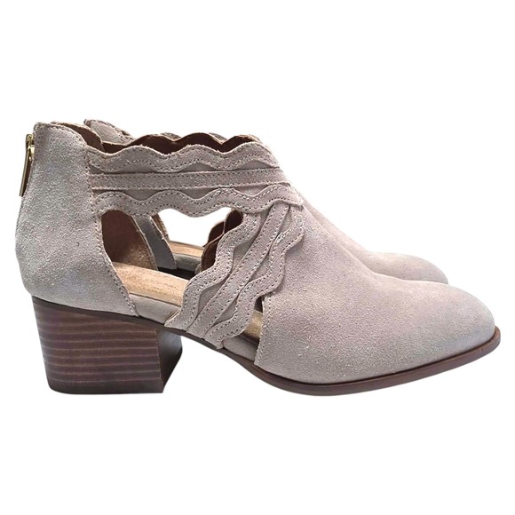 Seychelles Shoes - Seychelles Women Taupe Suede Wavy Cutout Ankle Booties Block Heel Size 9.5